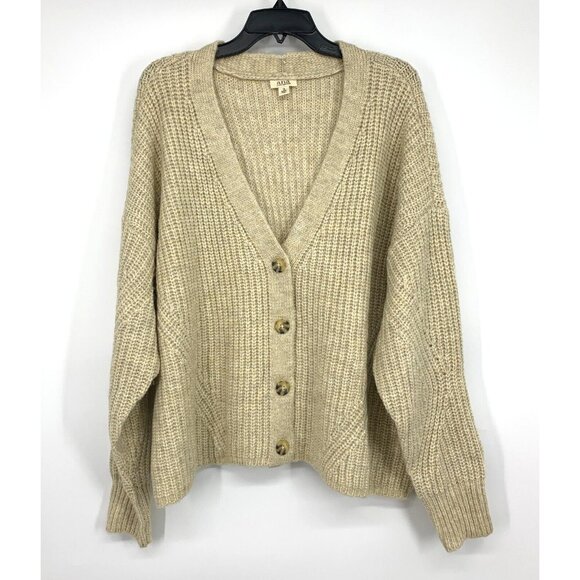 a.n.a Cardigan Button Front Long Sleeve Ribbed Beige V Neck - Picture 1 of 9